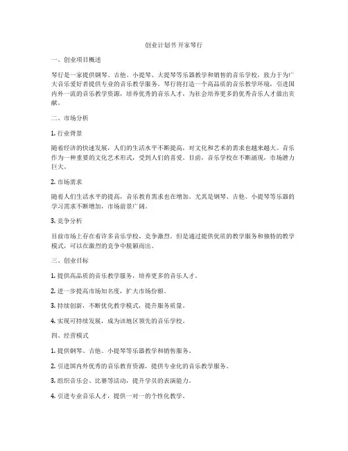 创业计划书 开家琴行