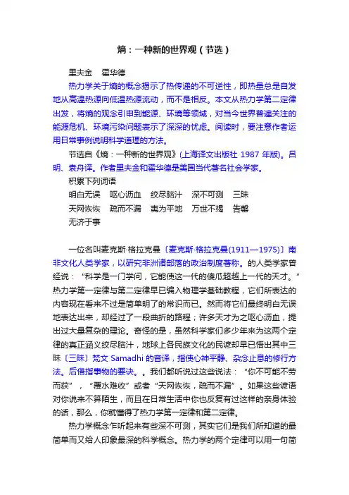 熵：一种新的世界观（节选）