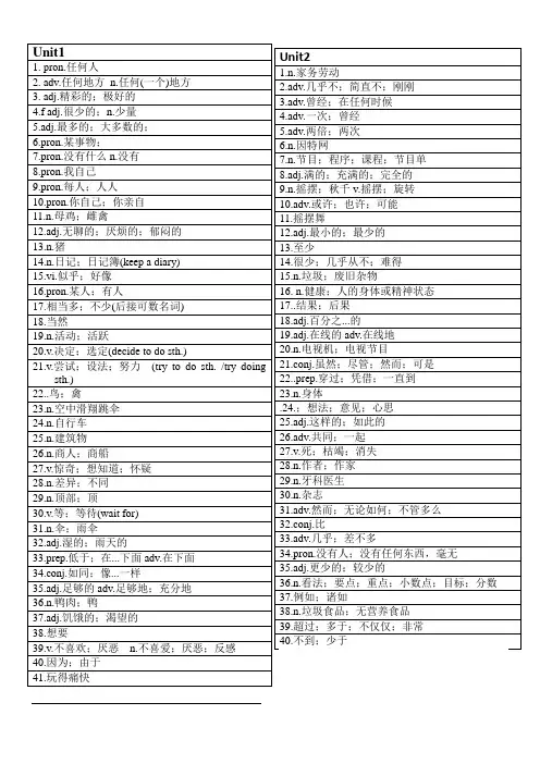 新人教版八年级上册英语单词表默写版
