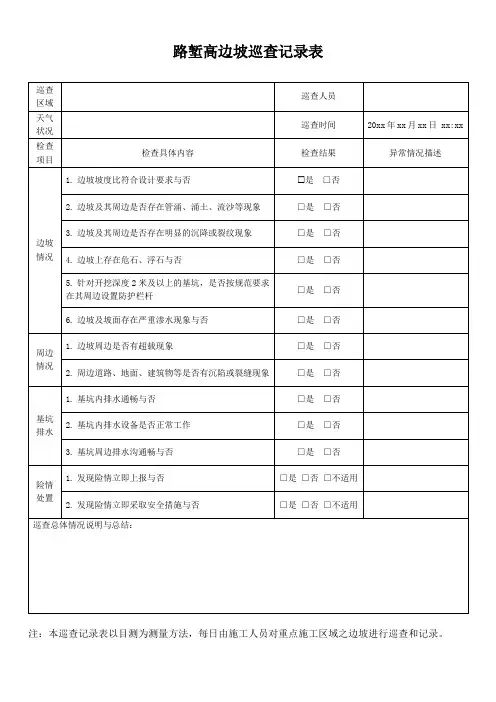 路堑高边坡的巡查记录表