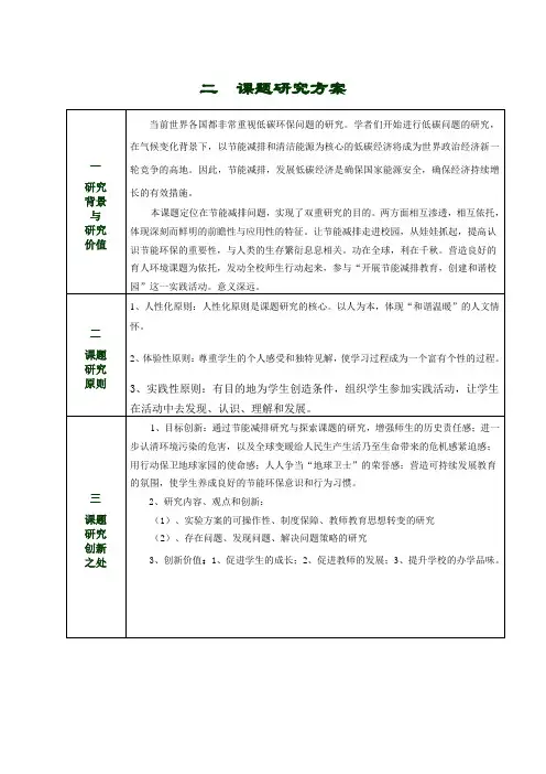 辽源市西安区节能减排的研究与探索实验课题研究方案