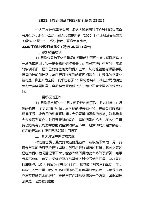 2023工作计划及目标范文（精选23篇）