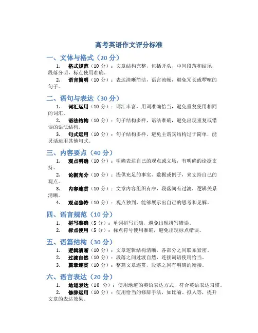 高考英语作文评分标准
