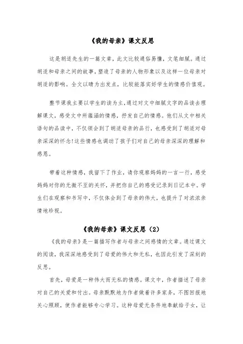 《我的母亲》课文反思（2篇）