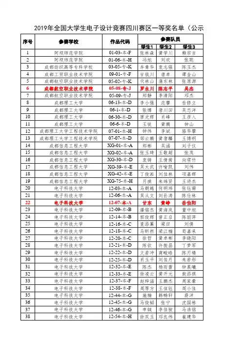 TI 杯2019全国大学生电子设计竞赛四川赛区评奖结果公示