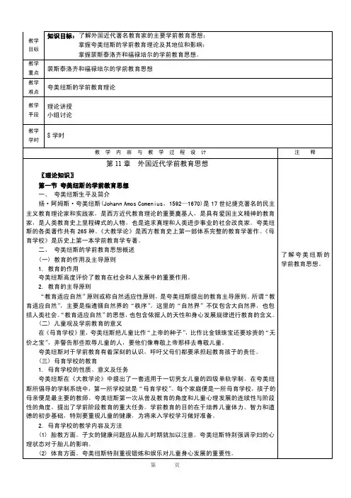 第11章外国近代学前教育思想《学前教育史》教案
