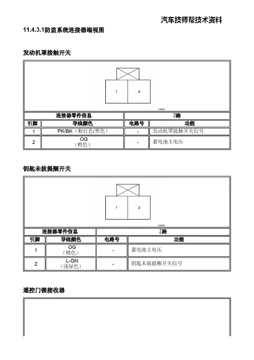 2012别克凯越电路图 防盗系统连接器端视图