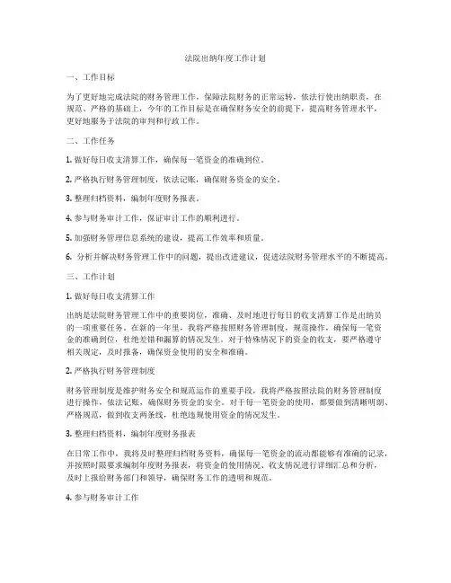 法院出纳年度工作计划