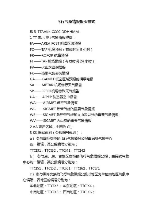 飞行气象情报报头格式