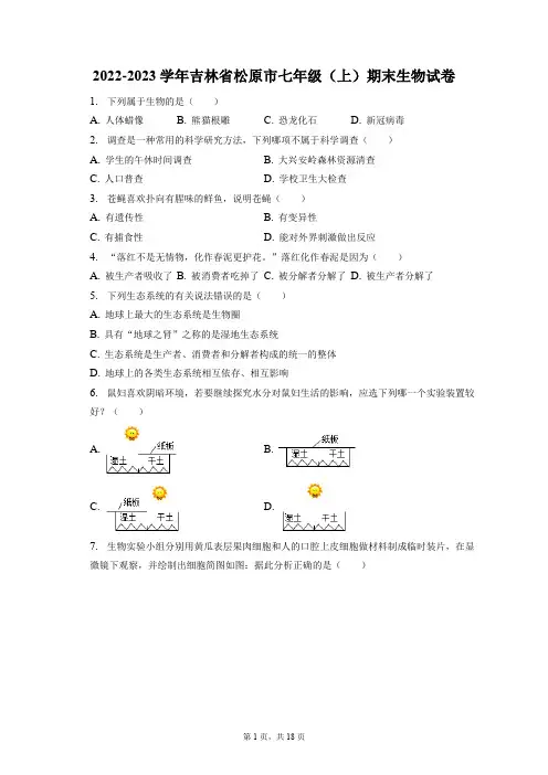 2022-2023学年吉林省松原市七年级(上)期末生物试卷(附答案详解)