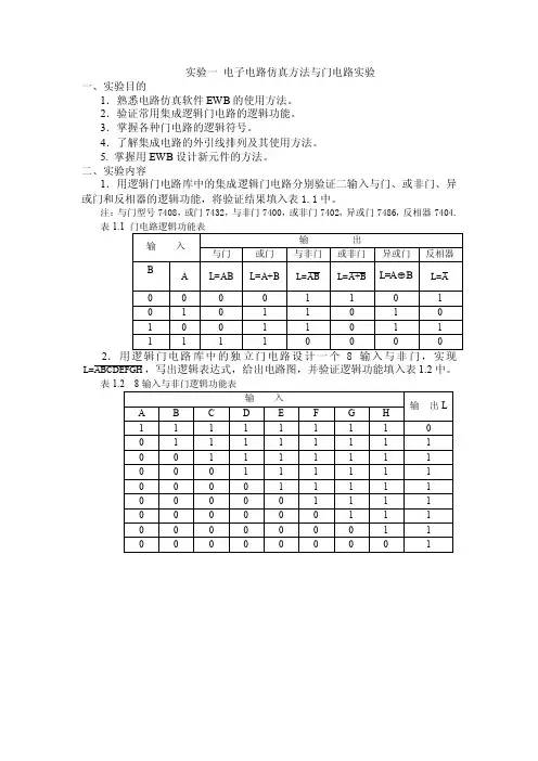 实验一电子电路仿真方法与门电路实验