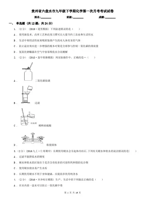 贵州省六盘水市九年级下学期化学第一次月考考试试卷