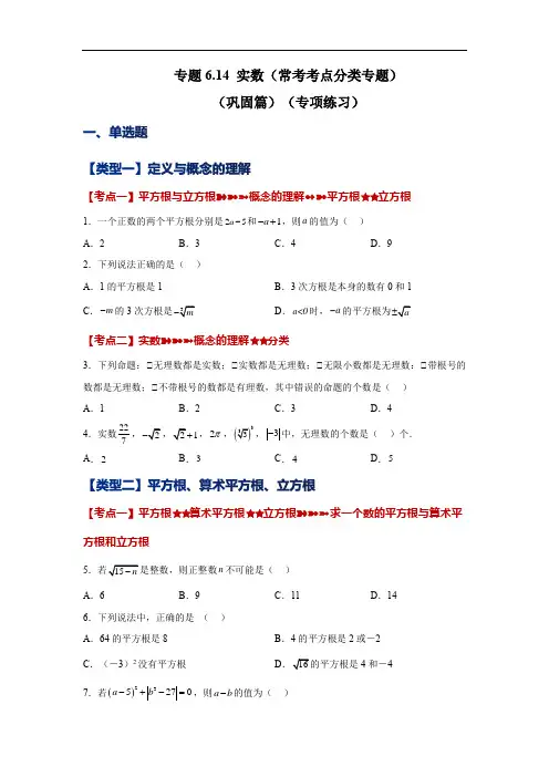 实数(常考考点分类专题)(巩固篇)-2022-2023学年七年级数学下册基础知识专项讲练(人教版)