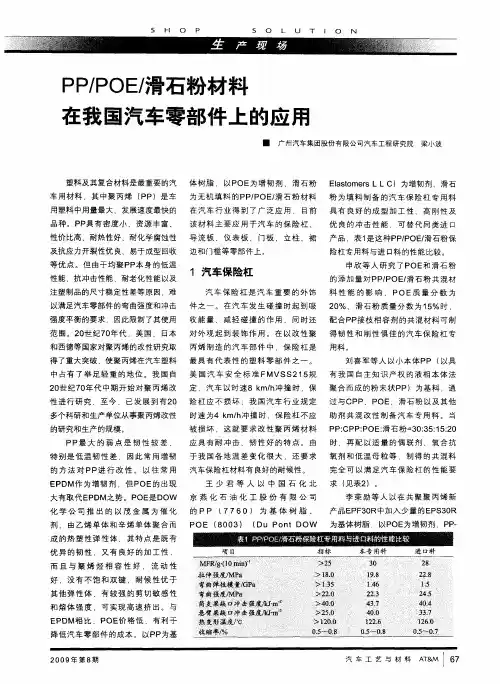 PP／POE／滑石粉材料在我国汽车零部件上的应用