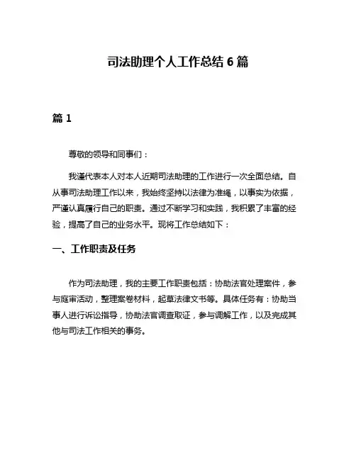 司法助理个人工作总结6篇