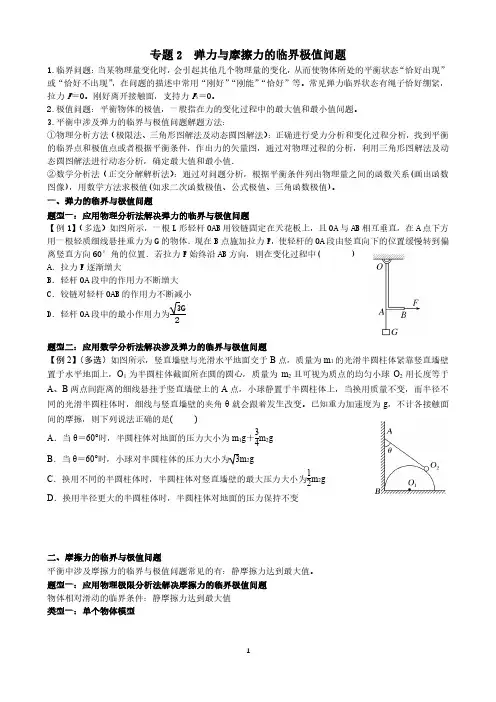 中学物理专题2  弹力与摩擦力的临界极值问题