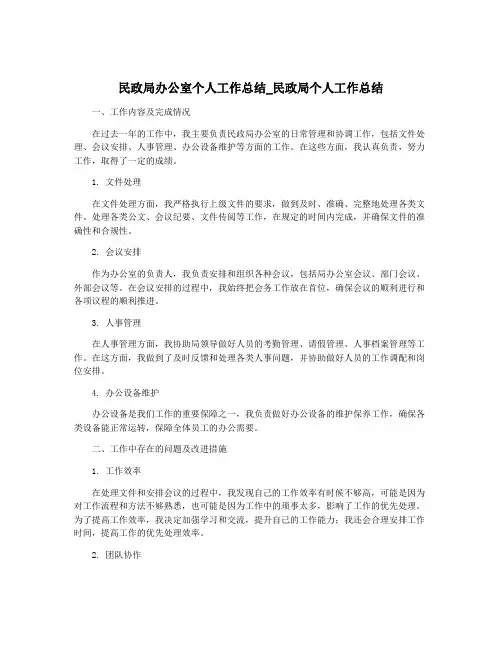 民政局办公室个人工作总结_民政局个人工作总结