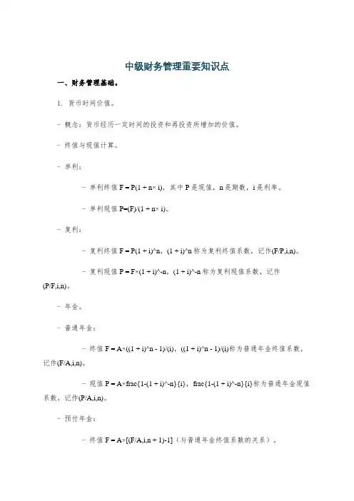 中级财务管理重要知识点