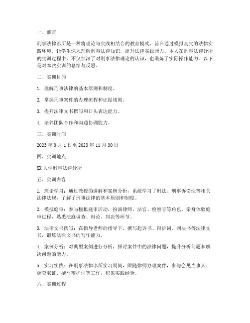刑事法律诊所实训报告范文