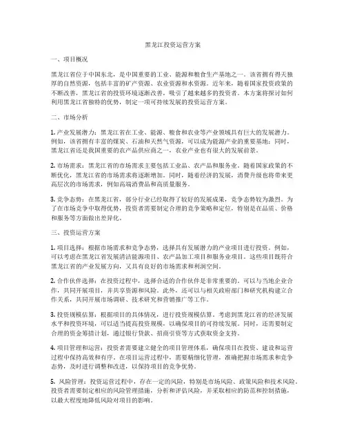 黑龙江投资运营方案