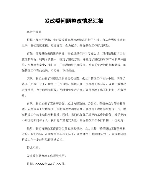 发改委问题整改情况汇报
