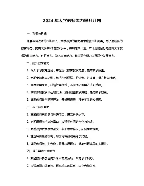 2024年大学教师能力提升计划