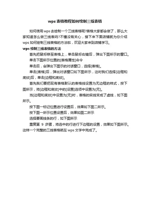 wps表格教程如何绘制三线表格