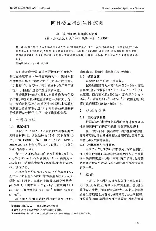 向日葵品种适生性试验