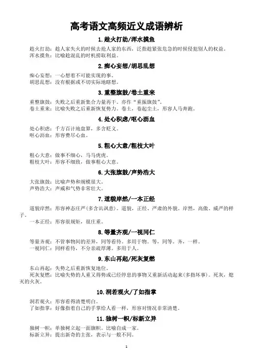 高中语文2024高考复习高频近义成语辨析(共70组)