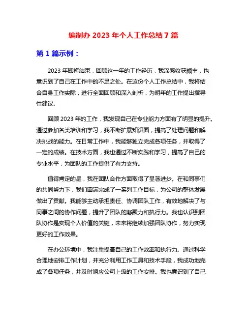 编制办2023年个人工作总结7篇