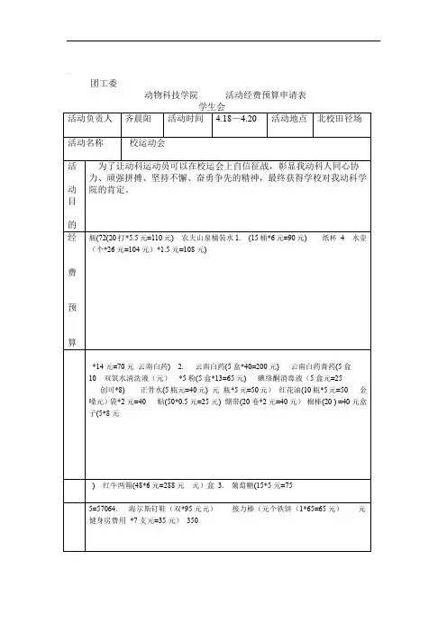 校运会活动经费预算表
