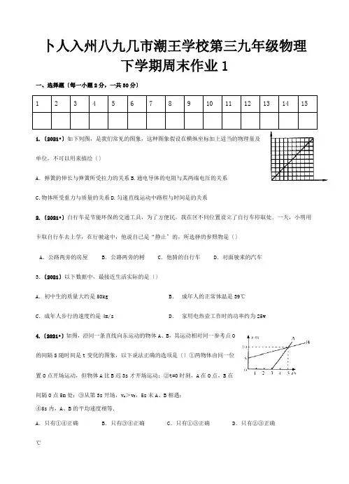 九年级物理下学期周末作业1  试题