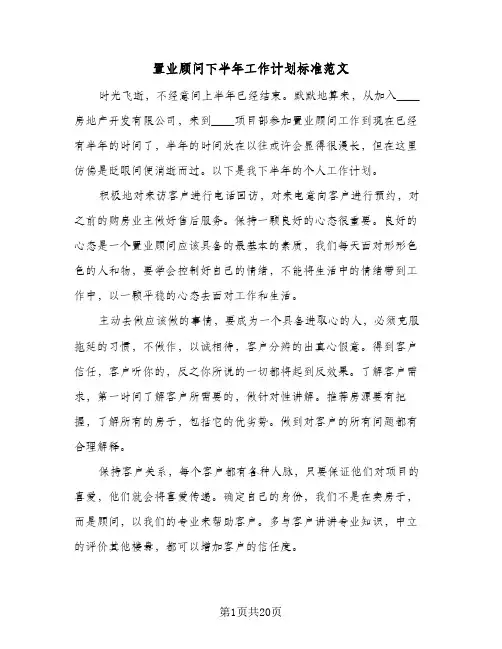 2024年置业顾问下半年工作计划标准范文（9篇）