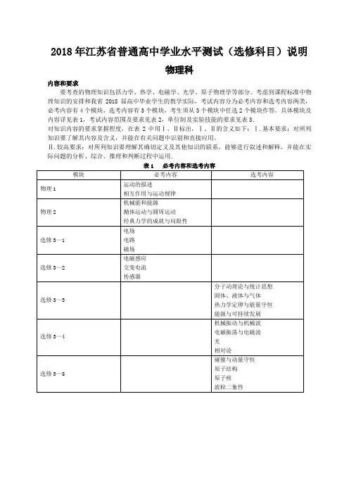 江苏高考物理考试说明