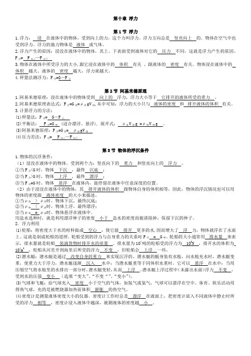 第十章浮力章节知识点