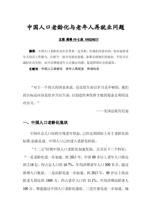 最终：中国人口老龄化与老年人再就业问题