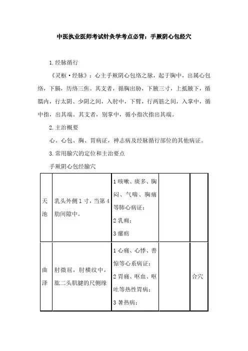 中医执业医师考试针灸学考点必背：手厥阴心包经穴