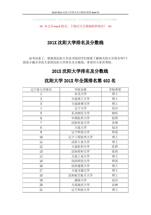 2019-201X沈阳大学排名及分数线-推荐word版 (3页)