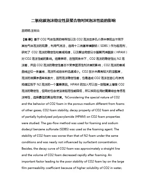 二氧化碳泡沫稳定性及聚合物对其泡沫性能的影响