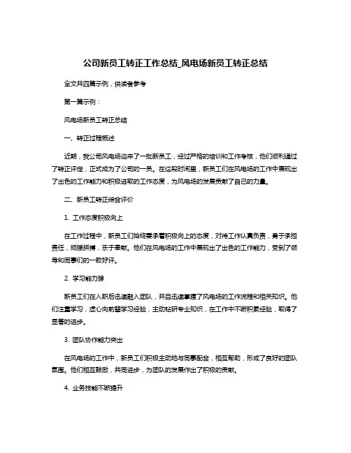 公司新员工转正工作总结_风电场新员工转正总结