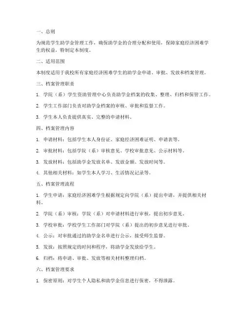 学生助学金档案管理制度