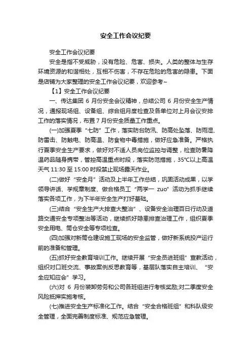 安全工作会议纪要