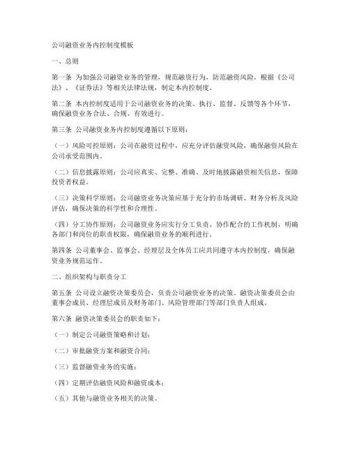 公司融资业务内控制度模板