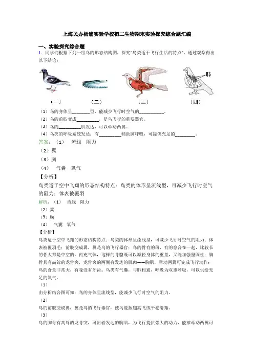 上海民办杨浦实验学校初二生物期末实验探究综合题汇编