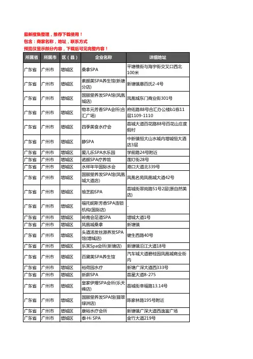 新版广东省广州市增城区SPA企业公司商家户名录单联系方式地址大全26家