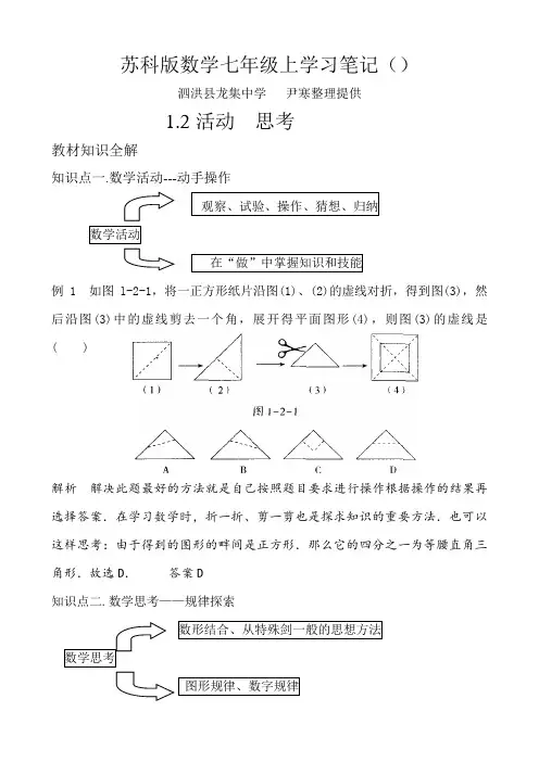 苏科版数学七年级上学习笔记(数学与我们同行)(活动思考)