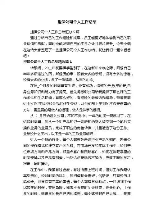 担保公司个人工作总结汇总5篇