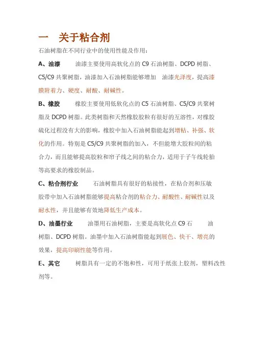 石油树脂应用及性能、以及关系