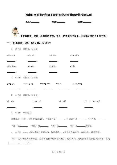西藏日喀则市六年级下册语文学习质量阶段性检测试题