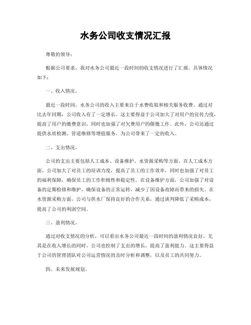水务公司收支情况汇报